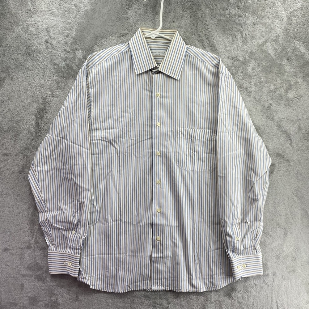 Luciano Ceccarelli Blue Stripe Dress Shirt Men's 16.5 Made in Italy Cotton